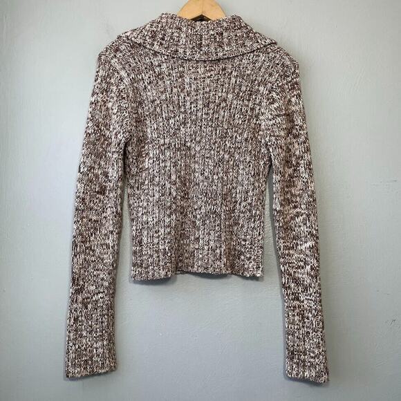 Y2K 2000s Energie Junior Size Large Brown Shawl Collar Cropped Baby Cardigan - Picture 4 of 8